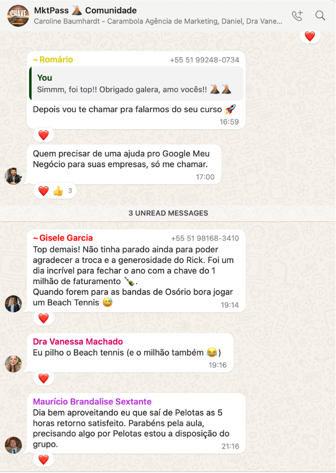 Conversa da comunidade da MktPass no fim do dia de aula