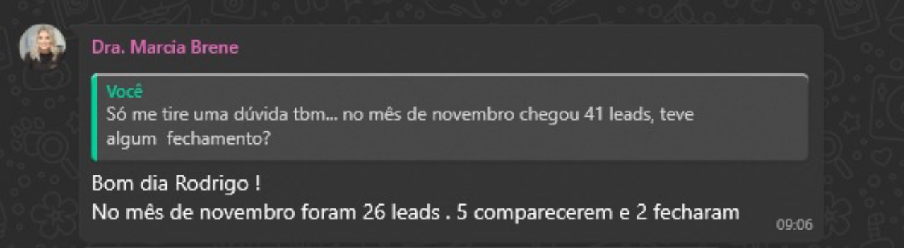 Mensagem com o resultado de novembro