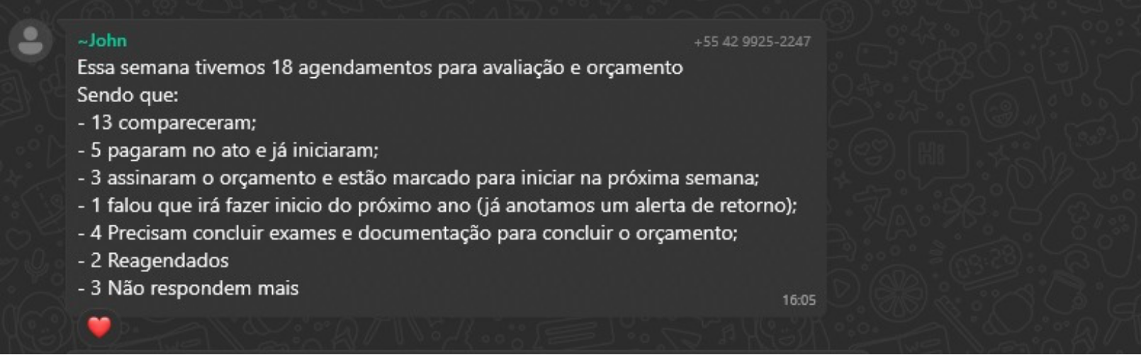 Mensagem com os agendamentos da semana